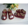 Patent Leather Toddler Girl Squeaky Shoes with Sliver Crown&Shining Stones